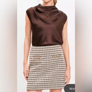 LOFT Women's Plaid Pencil Skirt in Tan and Black Horsebit gold hardware sz 10